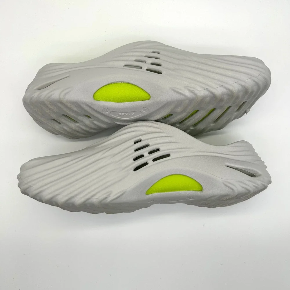 Crocs Echo Wave Clogs Mens 11 Atmosphere Grey Lime Slip On Shoes Slides Sandals
